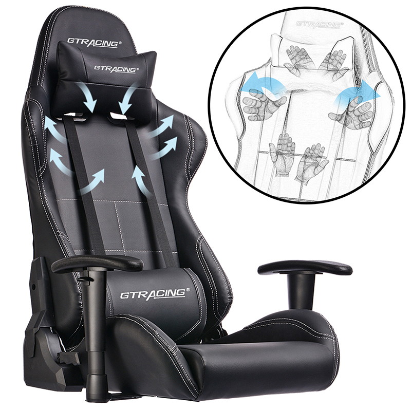 GTRACING Gaming Chair Ergonomic Racing Desk Chair PU Leather High-Back Adjustable Professional E-Sports Chair with Headrest and Lumbar Pillows GTBEE Series
