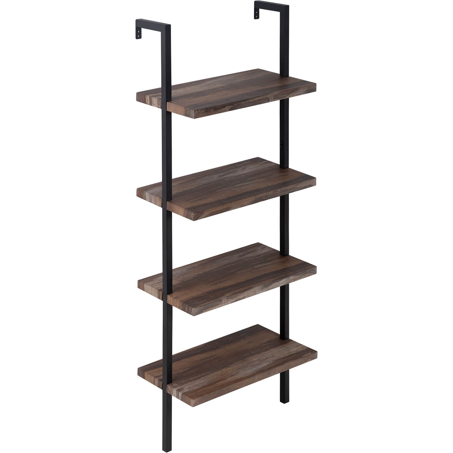 4-Shelf Bookcase Open Wall Mount Ladder Bookshelf with Industrial Metal Frame For Home Office Study, 60-inch