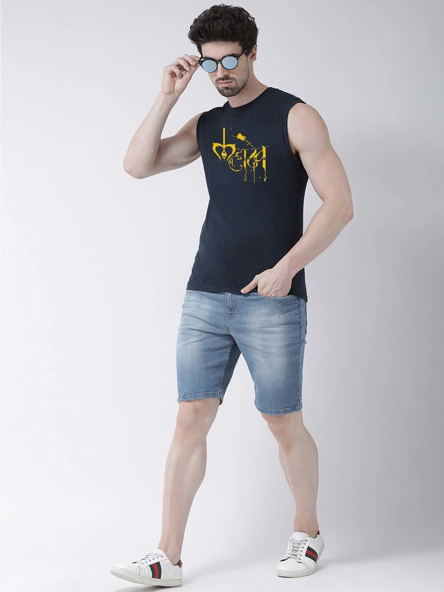Friskers Navy Slim Fit Sleeveless T-Shirt