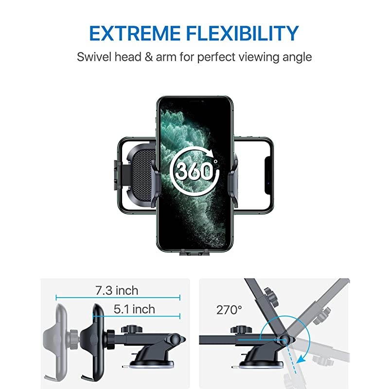 Car Phone MountStrong Suction Quick ReleaseSuper Stable Dashboard Air Vent Windshield HandsFree Phone Car Holder Compatible with iPhone 12 11 SE XR XS Max X 8 Galaxy Note20 S20 and More