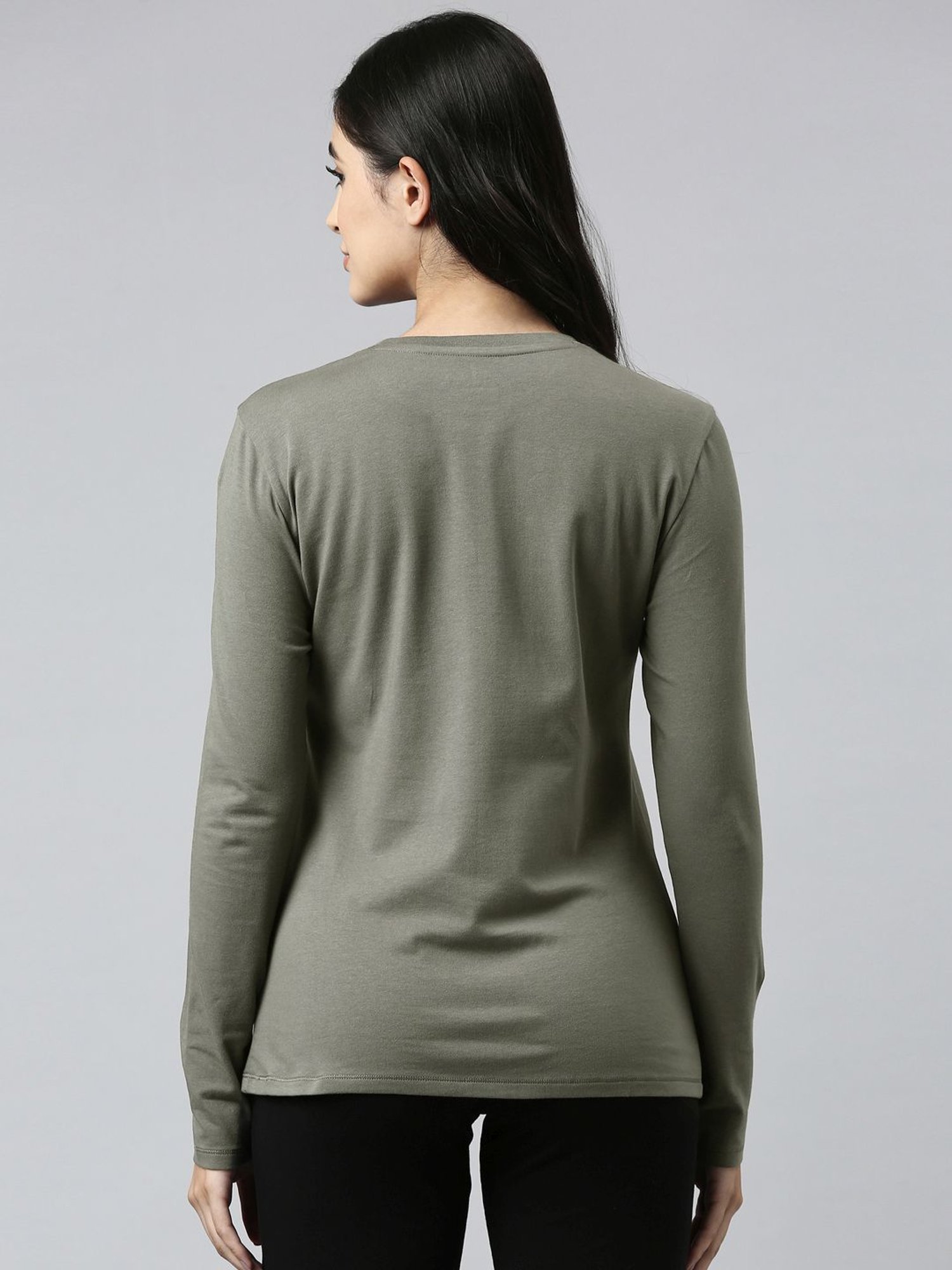 Enamor Greenish Grey Graphic Print T-Shirt