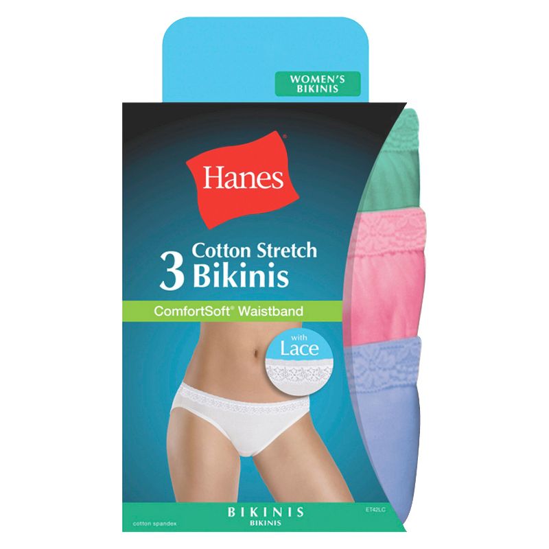 Hanes Women's ComfortSoft Lace Waistband Cotton Bikini Underwear ET42LC 3-Pack (Colors May Vary) - 4