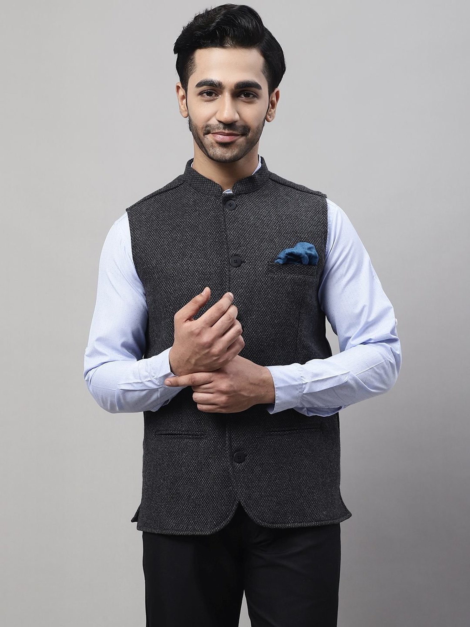 Even Grey Regular Fit Nehru Jacket
