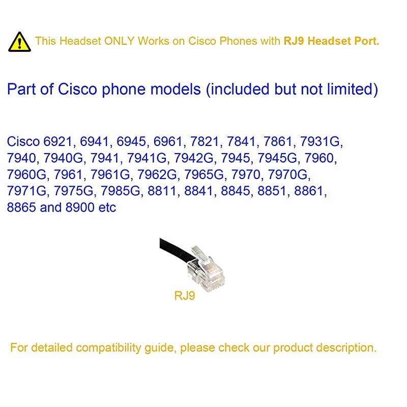 Cisco Headset with Noise Cancelling Microphone Telephone Headset for Cisco Office Phones 6921 7821 7861 7940 7941G 7942G 7945G 7960G 7961G 7962G 7965G 7970 7971G 7975G 8811 8851 8865 9971 etc