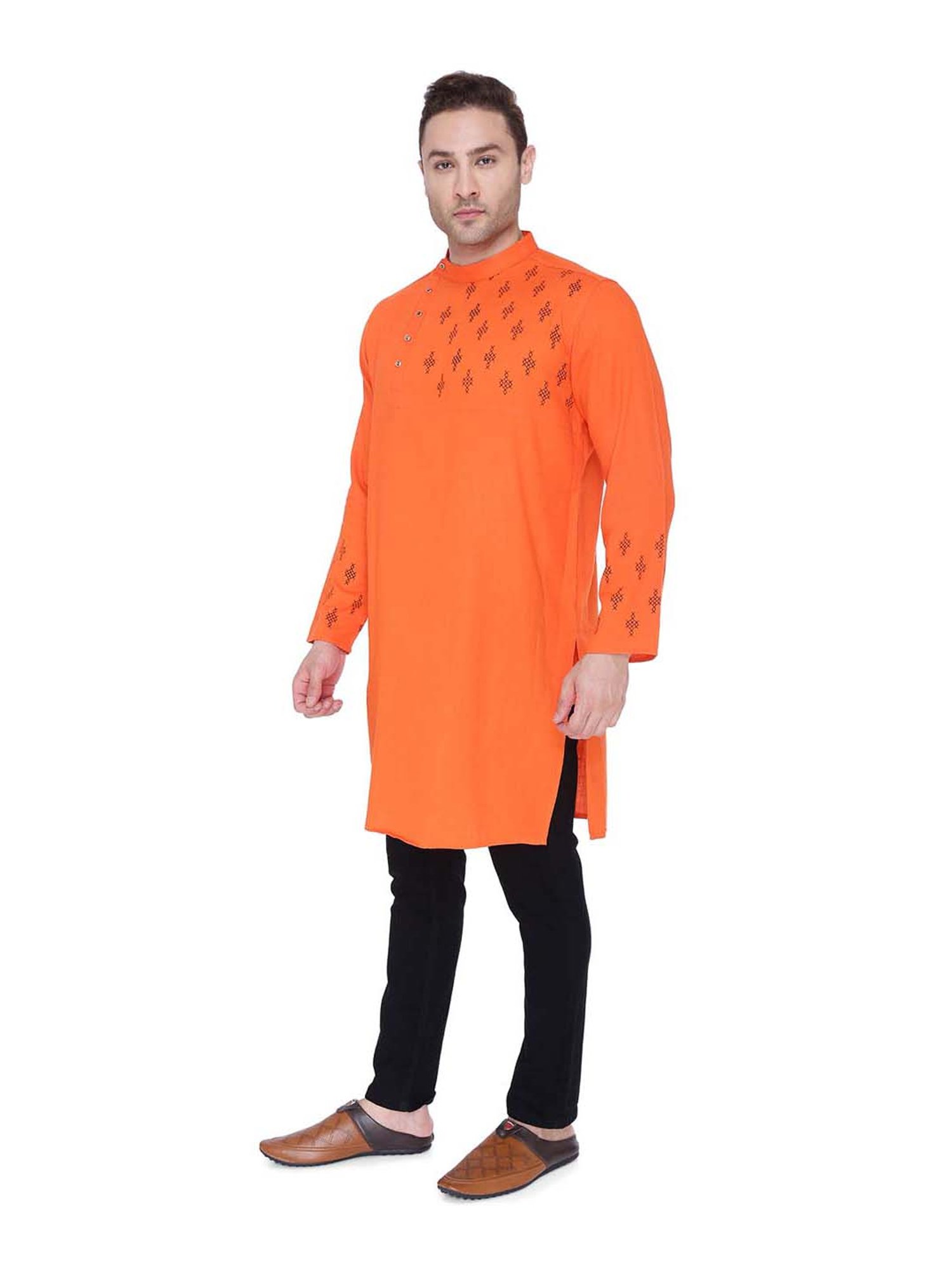 Kuons Avenue Orange Printed Angrakha Kurta