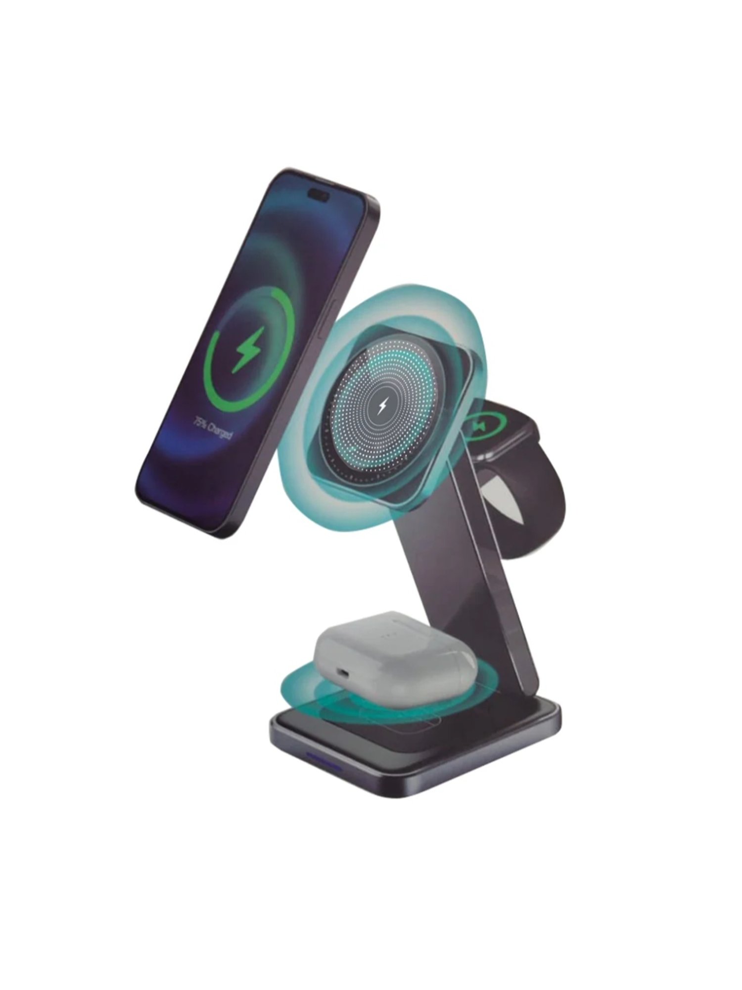 Stuffcool Rover 3 in 1 Foldable Aluminium Wireless Charging Station (Black)