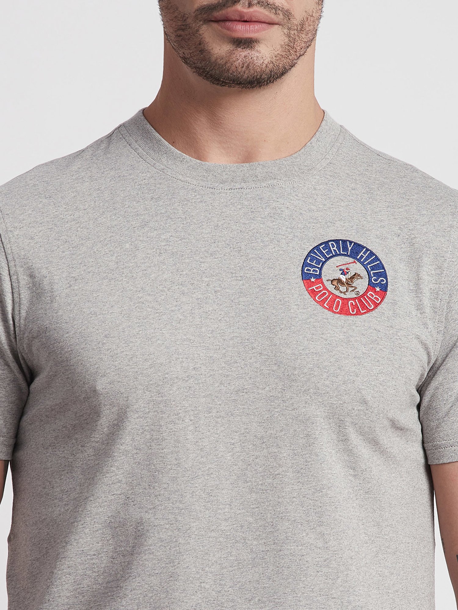 Beverly Hills Polo Club Grey Melange Regular Fit Pure Cotton Crew T-Shirt