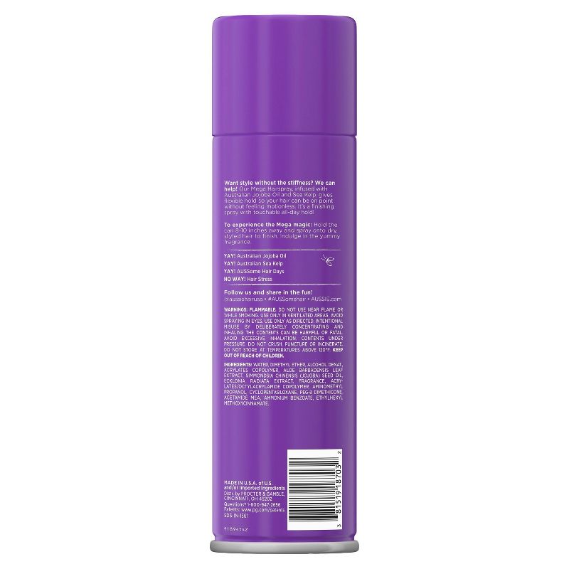 Flexible Hold Aussie Mega Hold Hairspray with Jojoba & Sea Kelp - 14oz