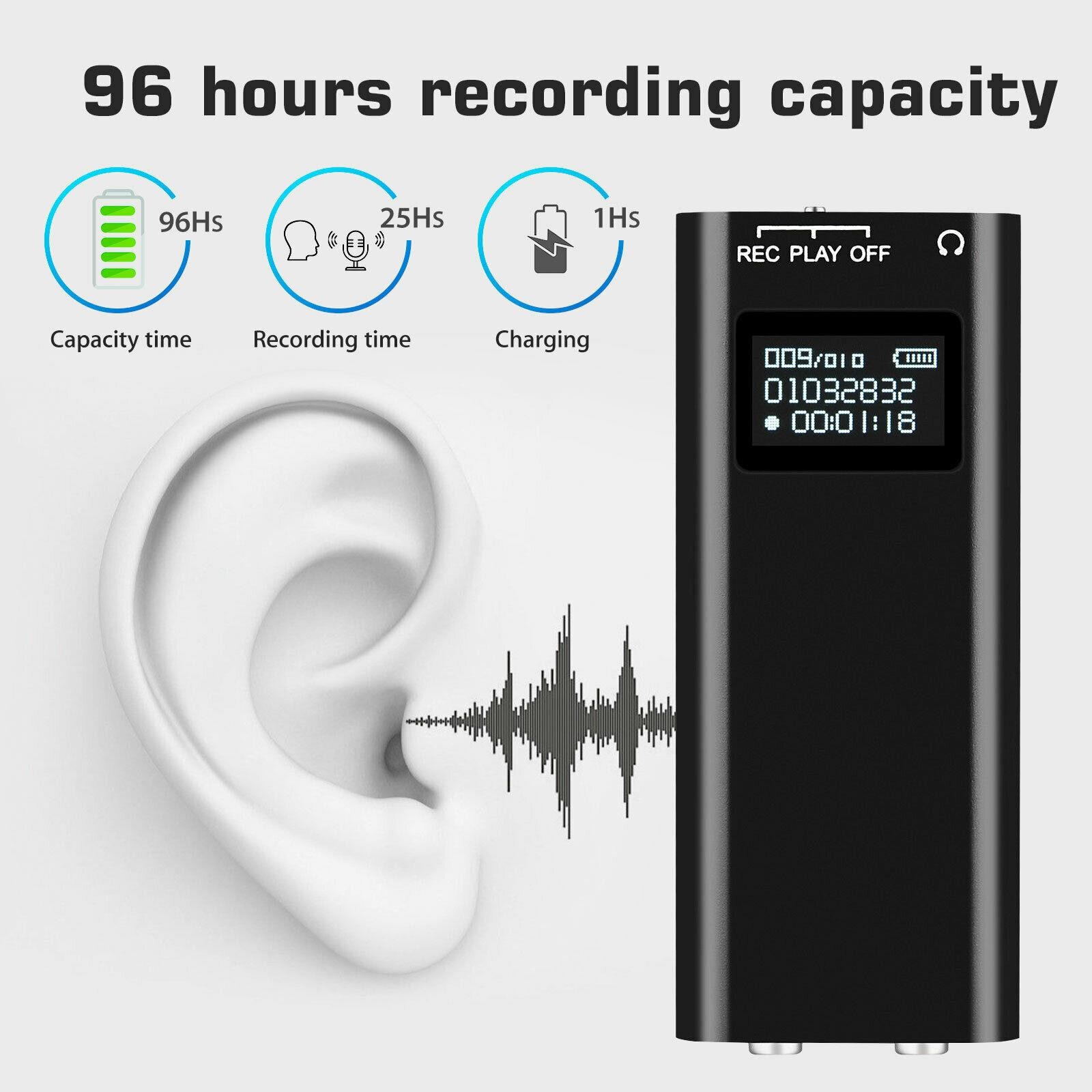 96 Hours OLED Screen Digital Voice Audio Activated Sound Recorder  MP3 Player
