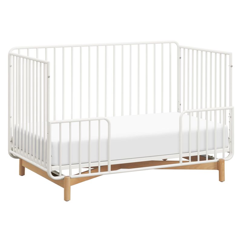 Babyletto Bixby 3-in-1 Convertible Metal Crib with Toddler Bed Conversion Kit - Warm White/Natural Beech