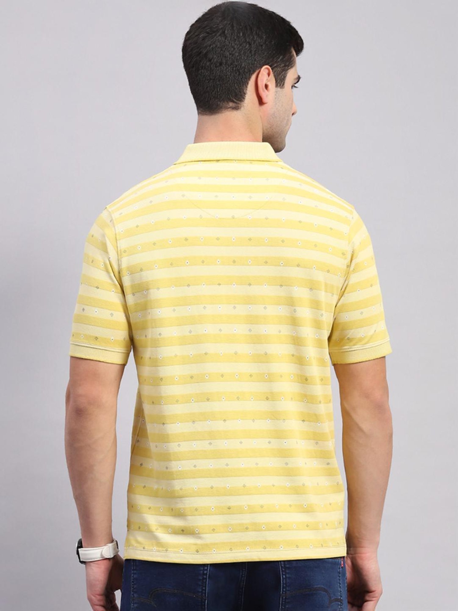 Monte Carlo Yellow Regular Fit Striped Polo T-Shirt