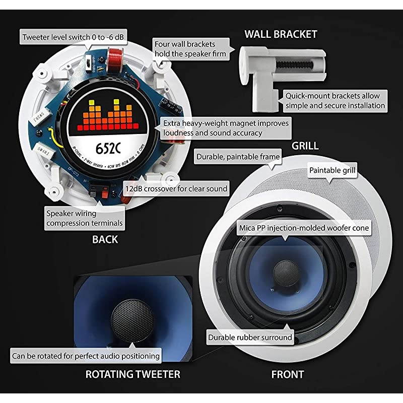 Silver Ticket inCeiling Speaker with Pivoting Tweeter 65 Inch inCeiling 95 inch Overall Size