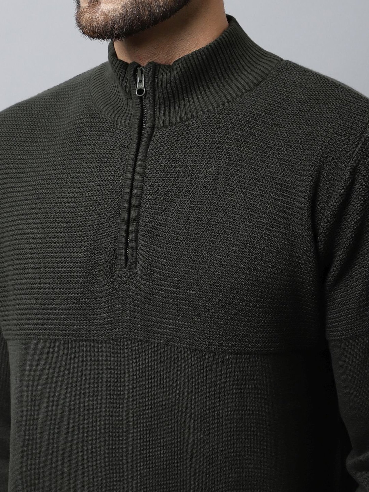 Cantabil Olive Regular Fit Self Pattern Sweater