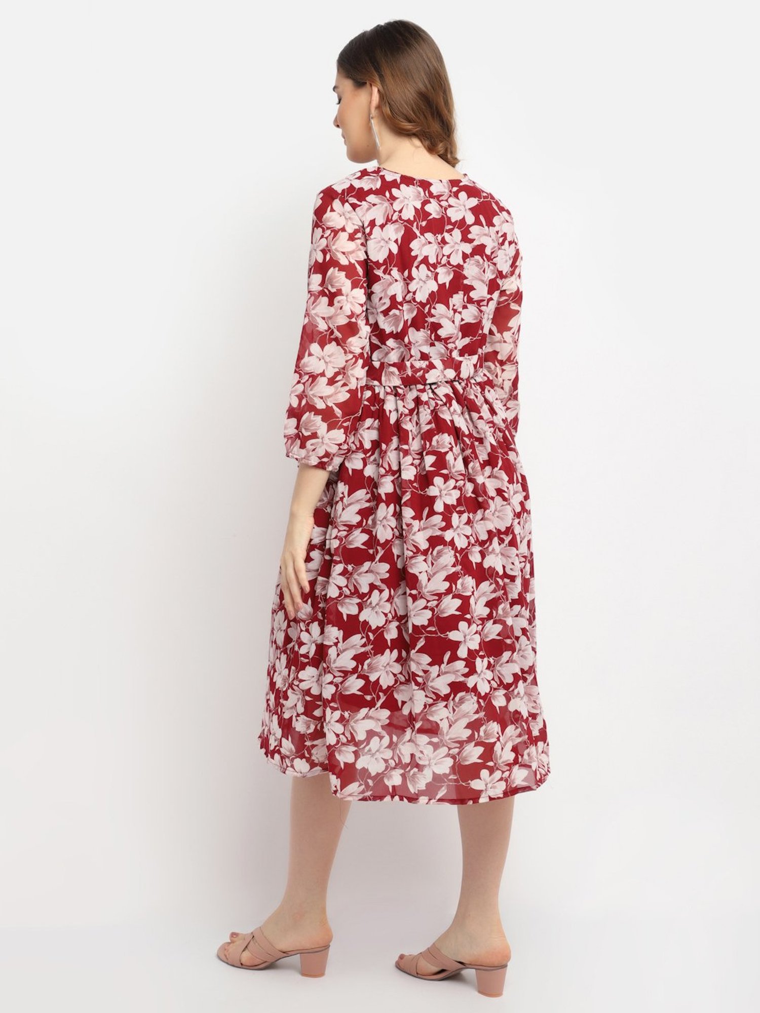 Moms Maternity Maroon Printed Dress