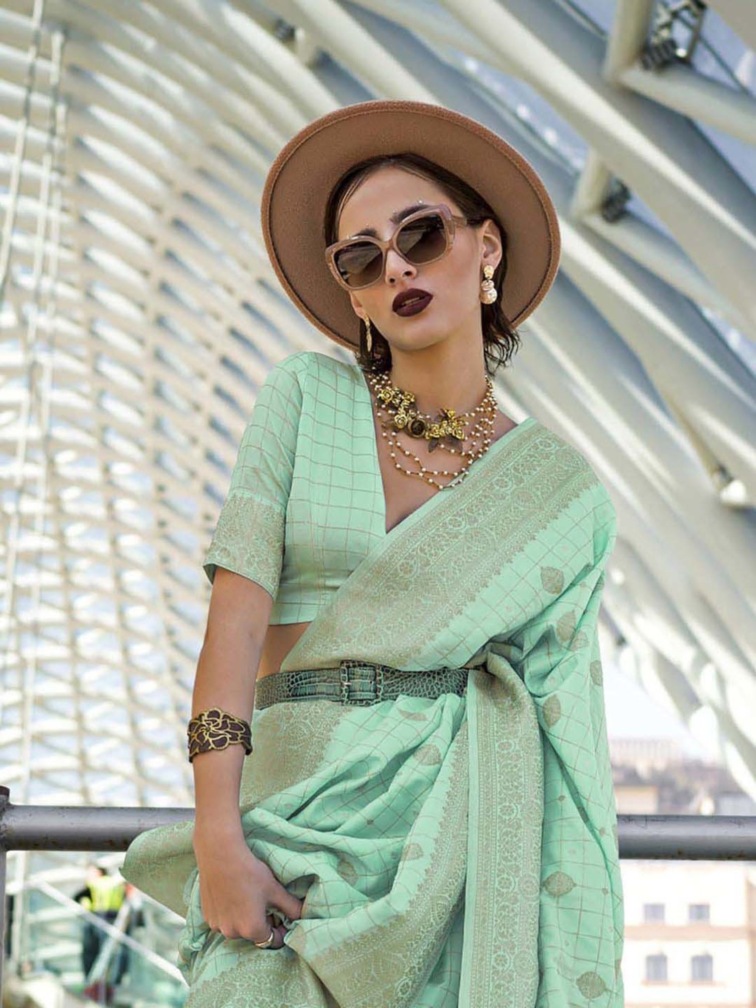 Elora Turquoise Silk Woven Saree With Unstitched Blouse