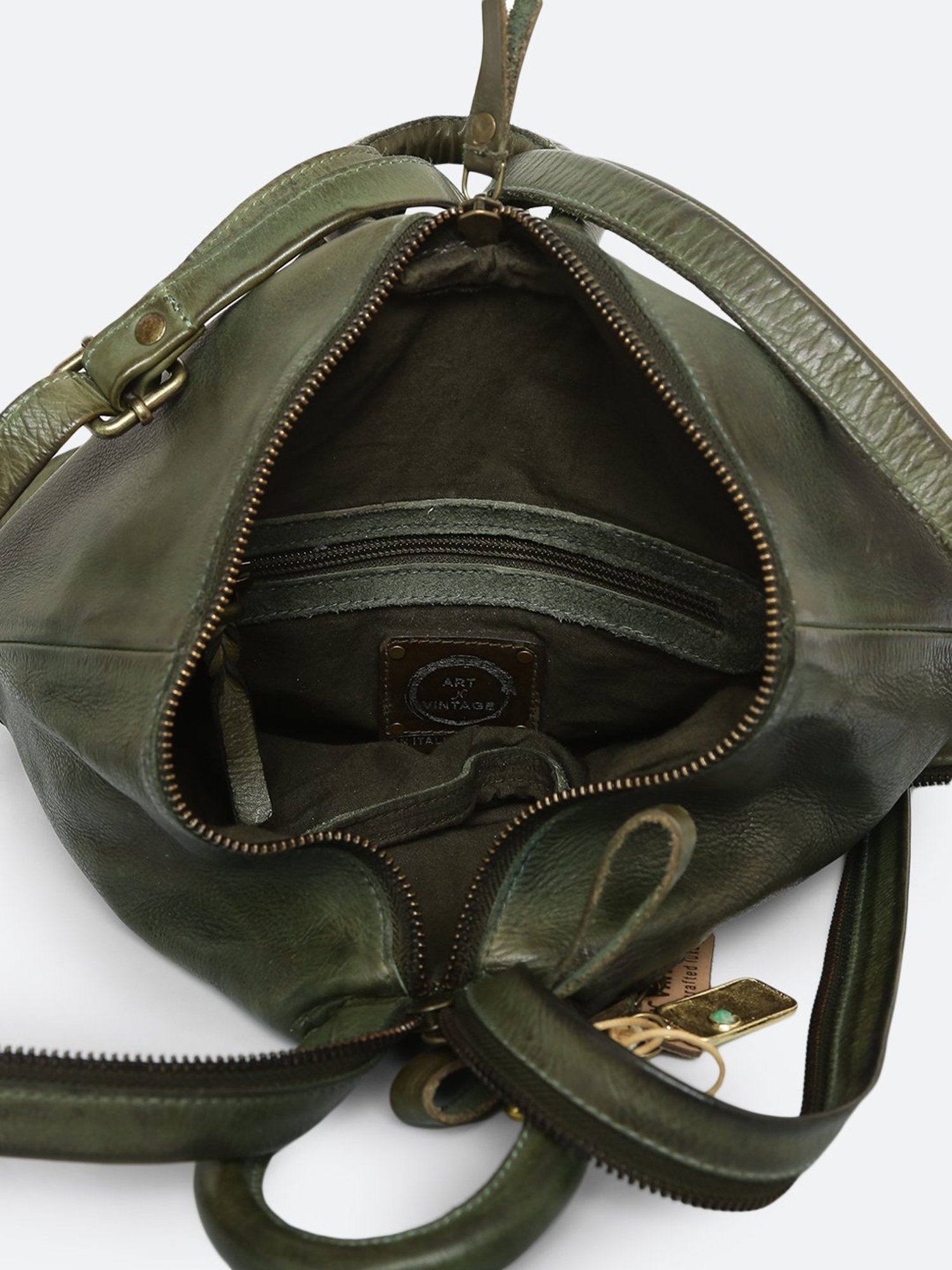Art N Vintage Biker Olive Leather Solid Medium Backpack