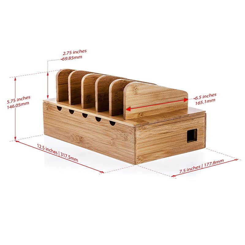 Natural Bamboo Charging Station Rack for Smartphones and Tablets