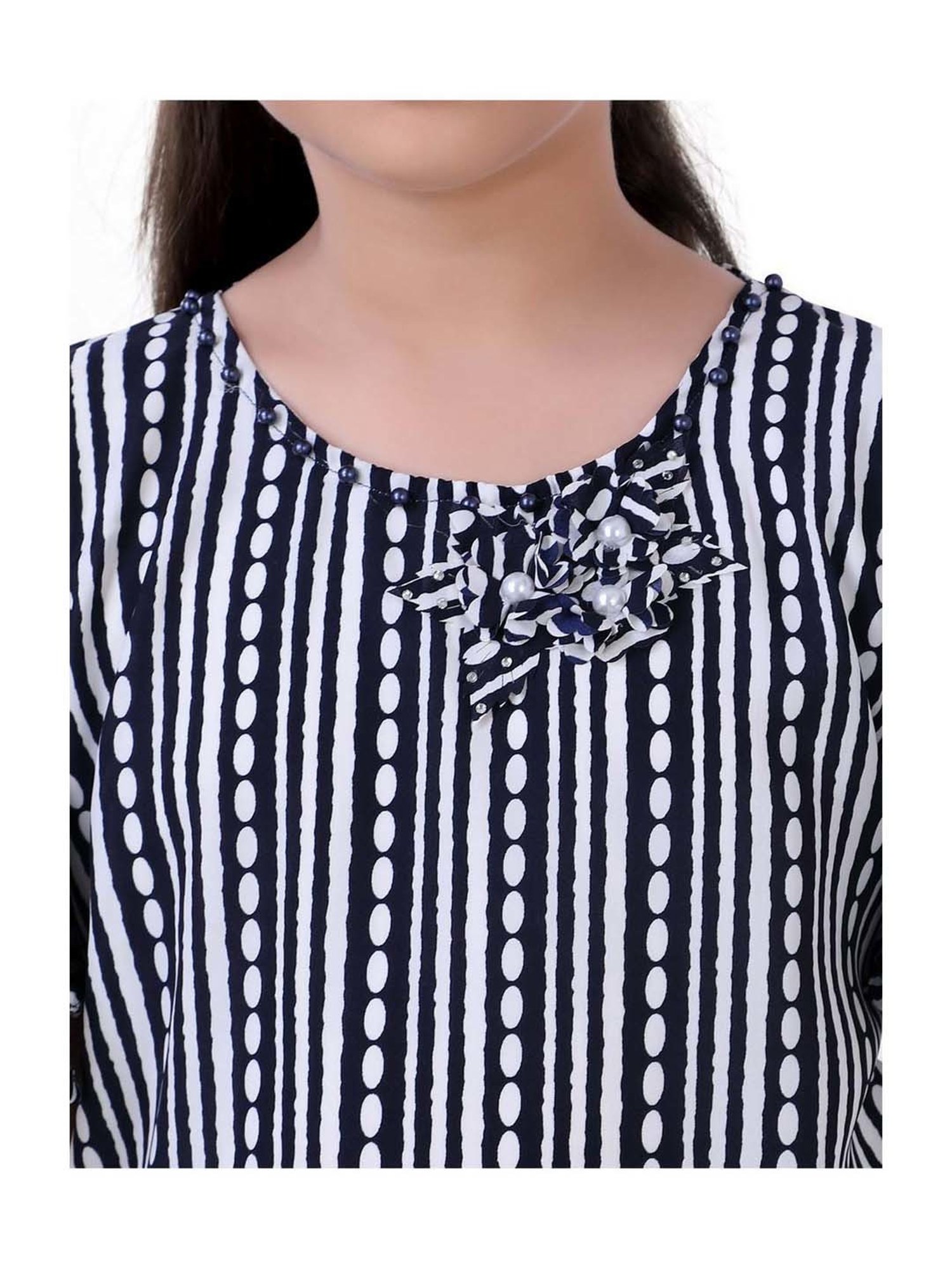 poplins Kids Navy & White Cotton Printed Top