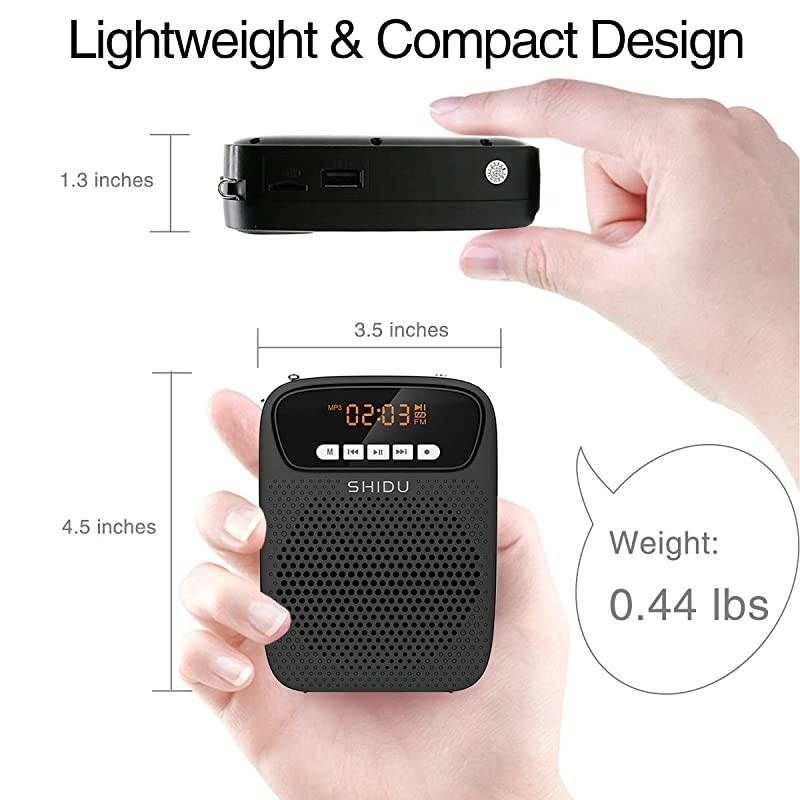 Amplifier Portable Headset Microphone - S278 15W Lightweight Wired Mini PA System Wearable Megaphone Speaker Supports USB/AUX/Recording/FM Radio for Teachers, Tour Guides