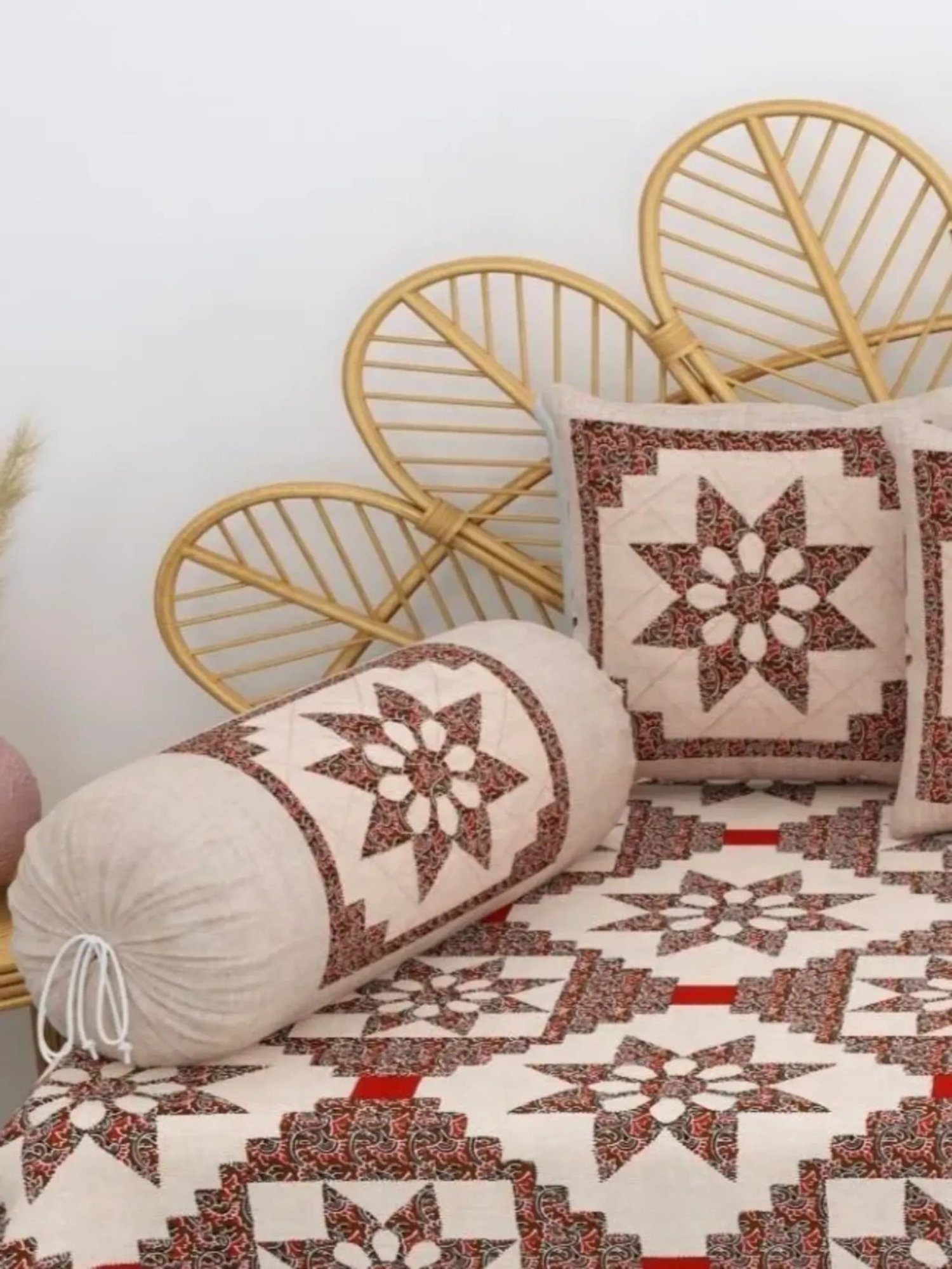 Living Roots Printed Grey 300 TC Cotton Single Diwan - Set of 8