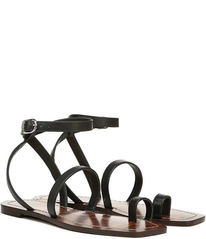 Sam Edelman Abe Leather Toe Ring Square Toe Ankle Wrap Sandals