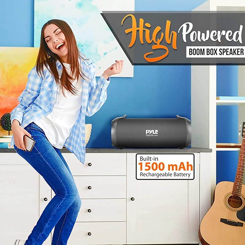 Wireless Portable Bluetooth Boombox Speaker 100 Watt Rechargeable Boom Box Speaker Portable Music Barrel Loud Stereo System with AUX Input MP3USBSD Port Fm Radio 25quot Tweeter  PBMSPG3BK