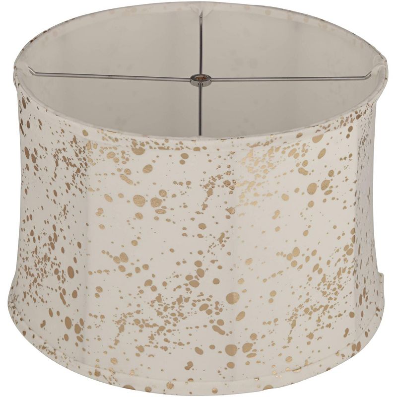 Springcrest Off-White Metallic Dot Medium Drum Lamp Shade 15" Top x 16" Bottom x 11" High (Spider) Replacement with Harp and Finial