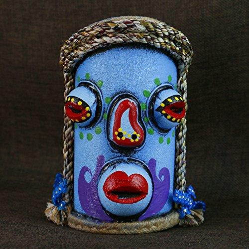WEI LONG Pen Holder Desk Office Supplies Engraved Pen Container,Creative Dongba Style Painted Pen Holder (blue)