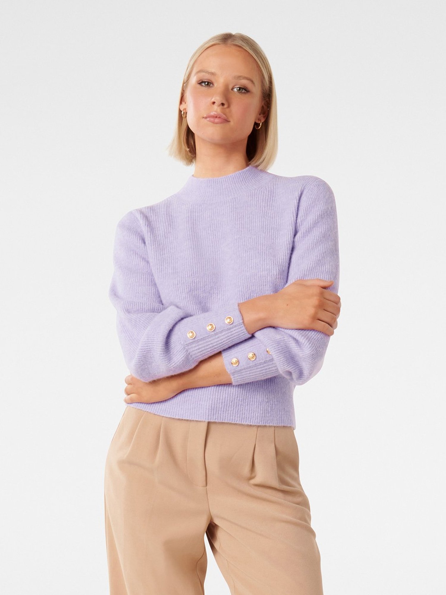 Forever New Fearne Crew Neck Button Cuff Jumper