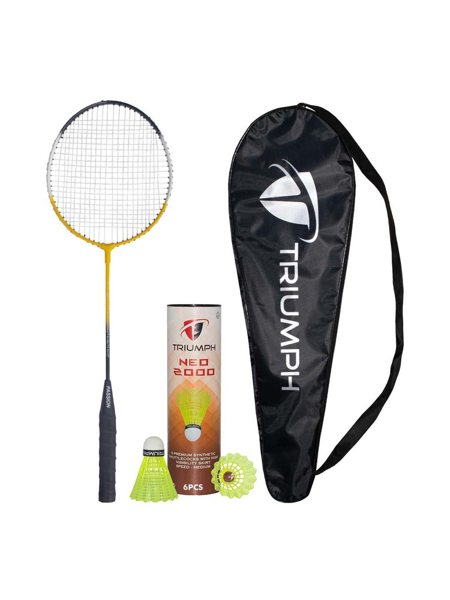 Triumph Multicolored Badminton Racquet with Neo-2000 Shuttlecock for Men (6Pcs)