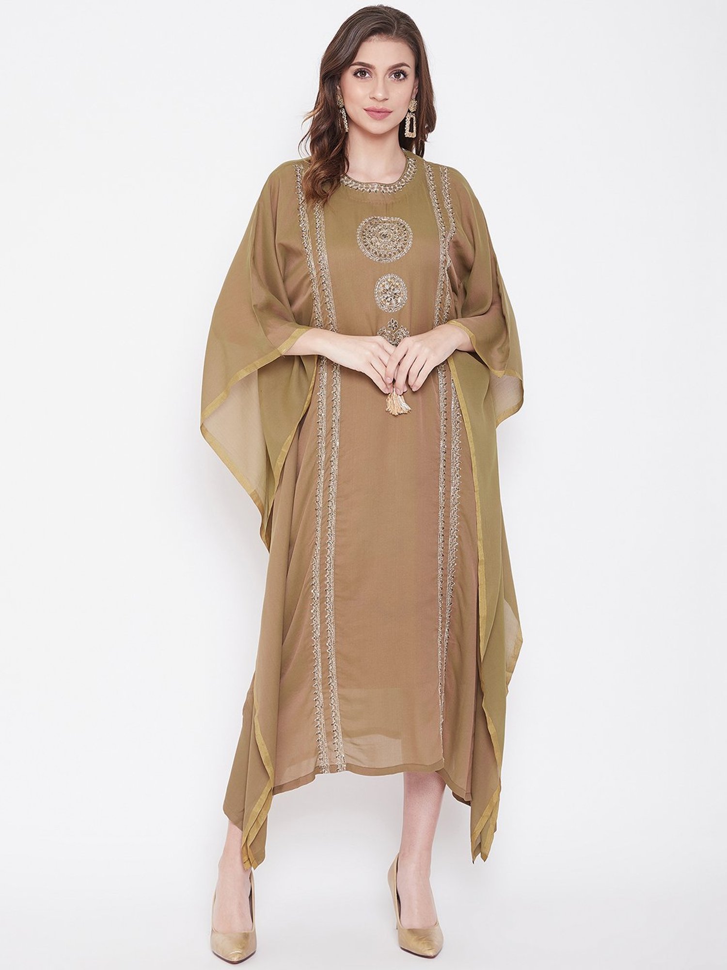 The Kaftan Company Green Embroidered Kaftan Dress