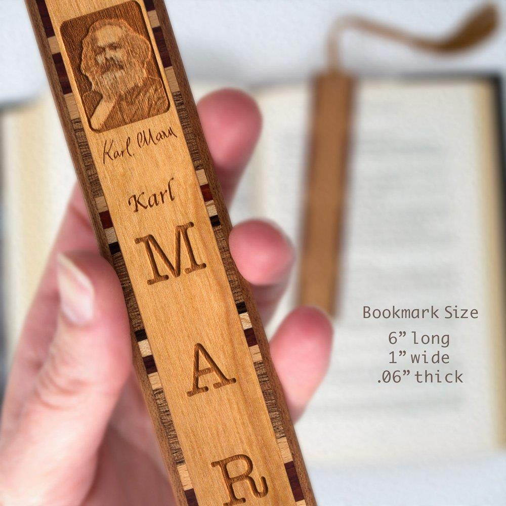 Karl Marx Engraved Wooden Bookmark with Brown Rope Tassel - Personalized version also available - search B07343MGWW.