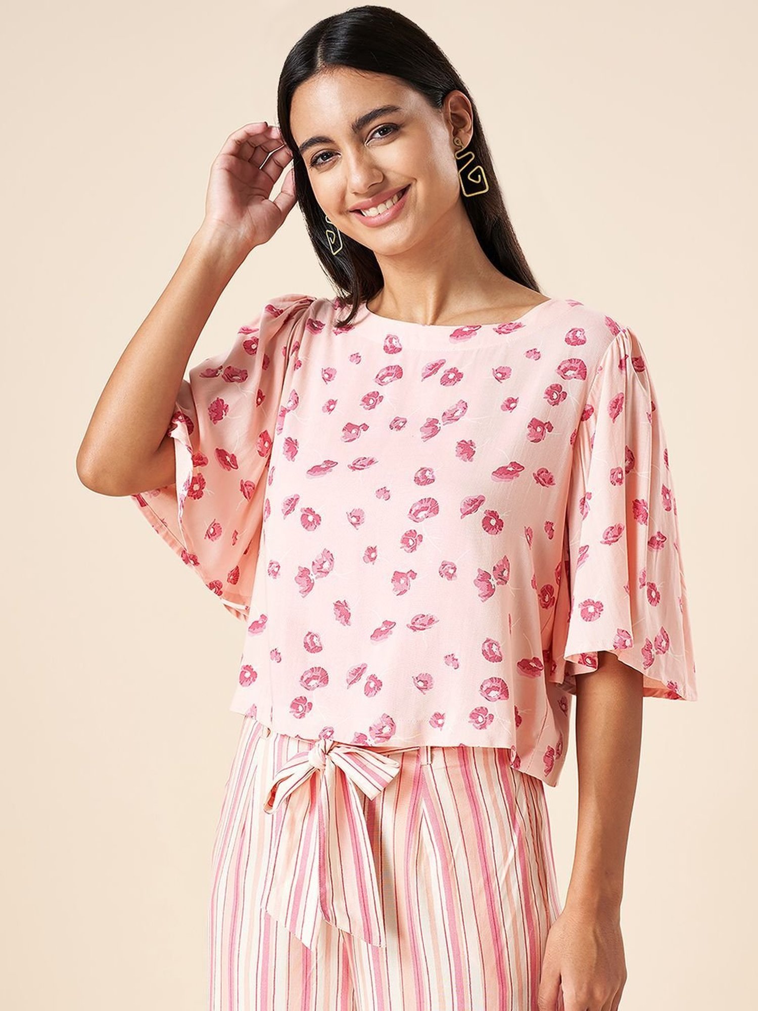 Akkriti by Pantaloons Blush Pink Printed Top