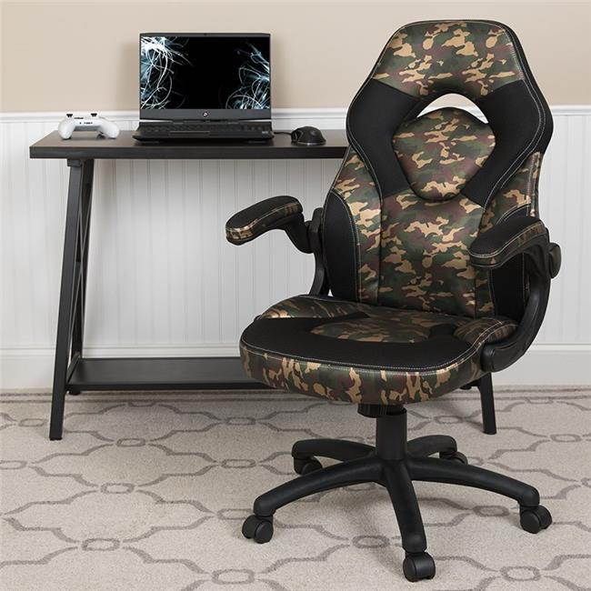 Flash Furniture CH-00095-CAM-GG X10 Gaming Chair Racing Office Ergonomic Computer PC Adjustable Swivel Chair with Flip Up Arms Leather Soft, Camouflage & Black