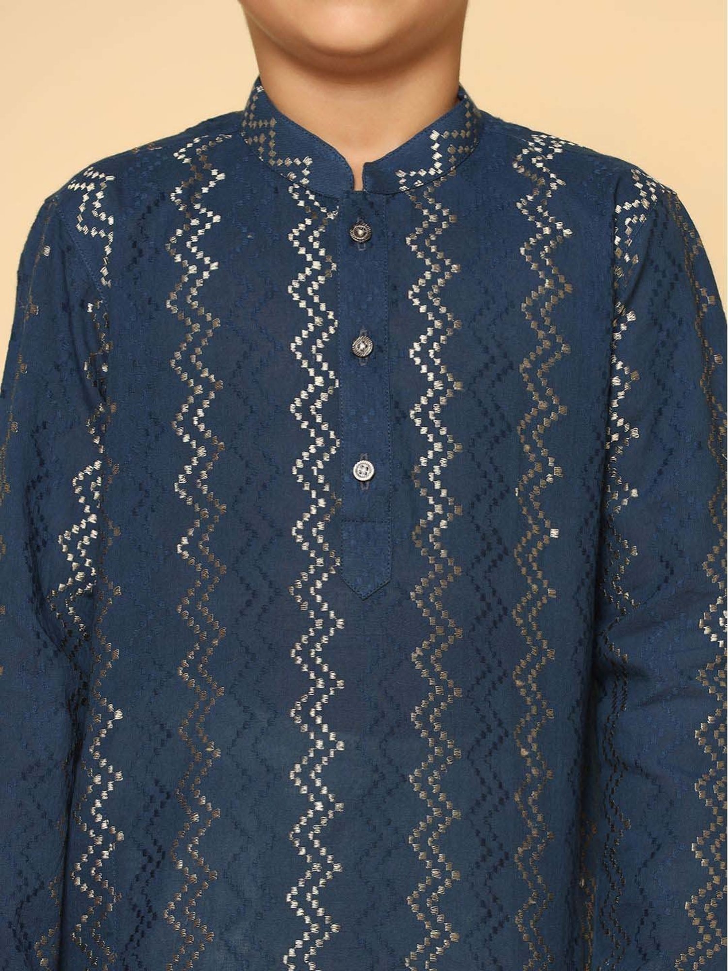 KISAH Kids Blue & White Embroidered Full Sleeves Kurta Set