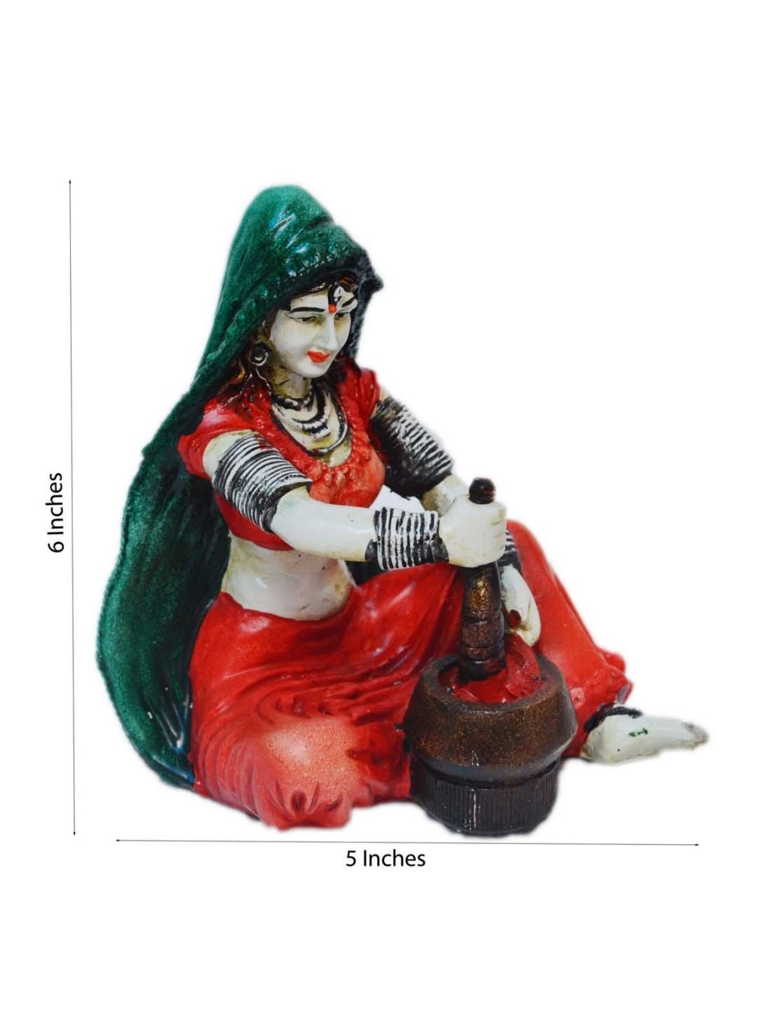 eCraftIndia Rajasthani Lady Grinding Chilli Handcrafted Decorative Polyresin Showpiece