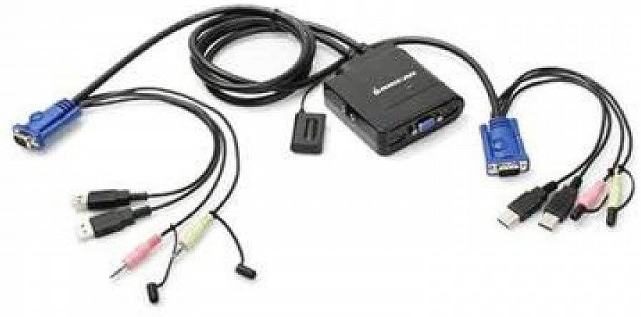 2port Usb Cable Kvm Switch W/ Audio & Mic W/Built-In Bonded Cable