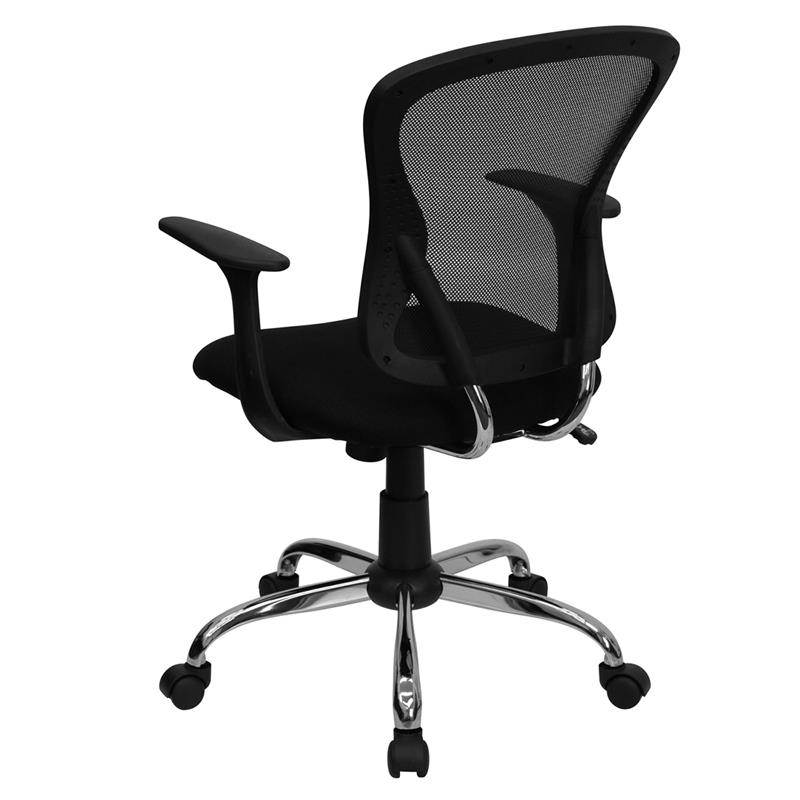 Mid-Back Black Mesh Swivel Task Chair with Chrome Base and Arms