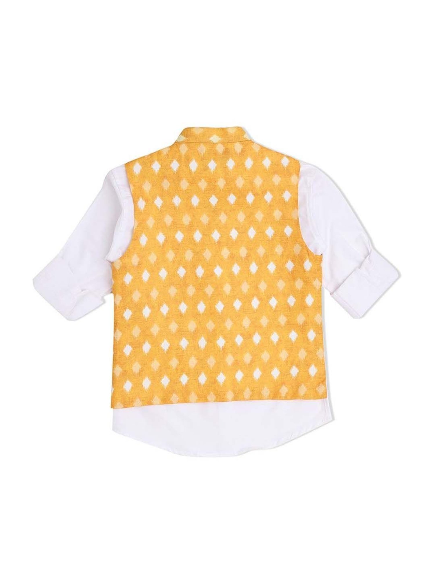 Cavio Kids Yellow & White Cotton Printed Shirt Set