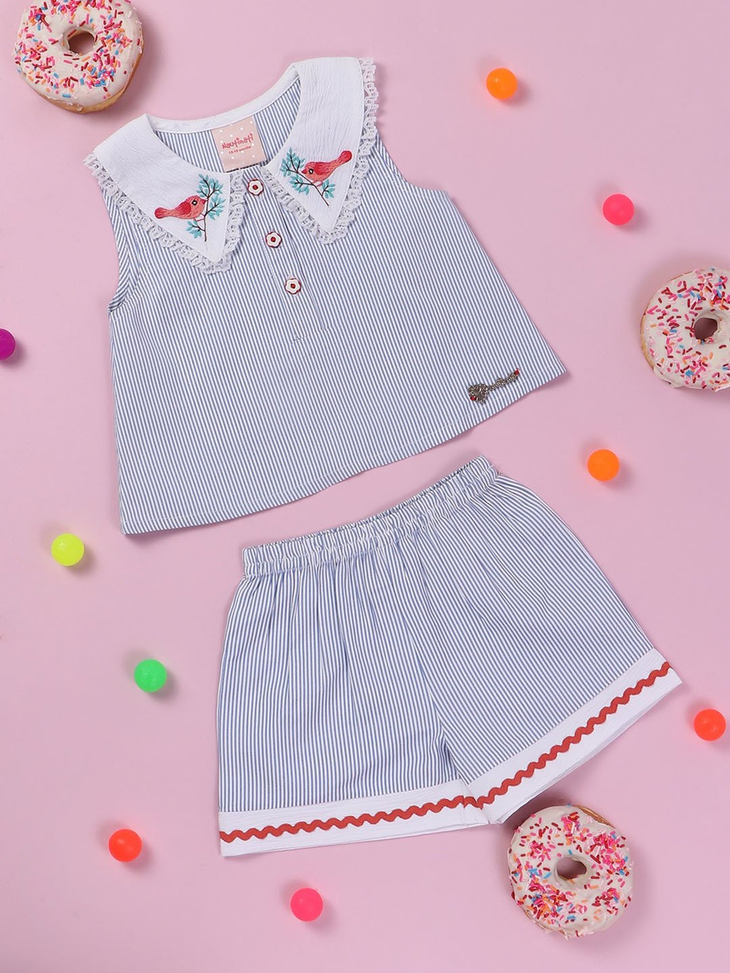 Nauti Nati Kids White & Blue Striped  Top with Skirt