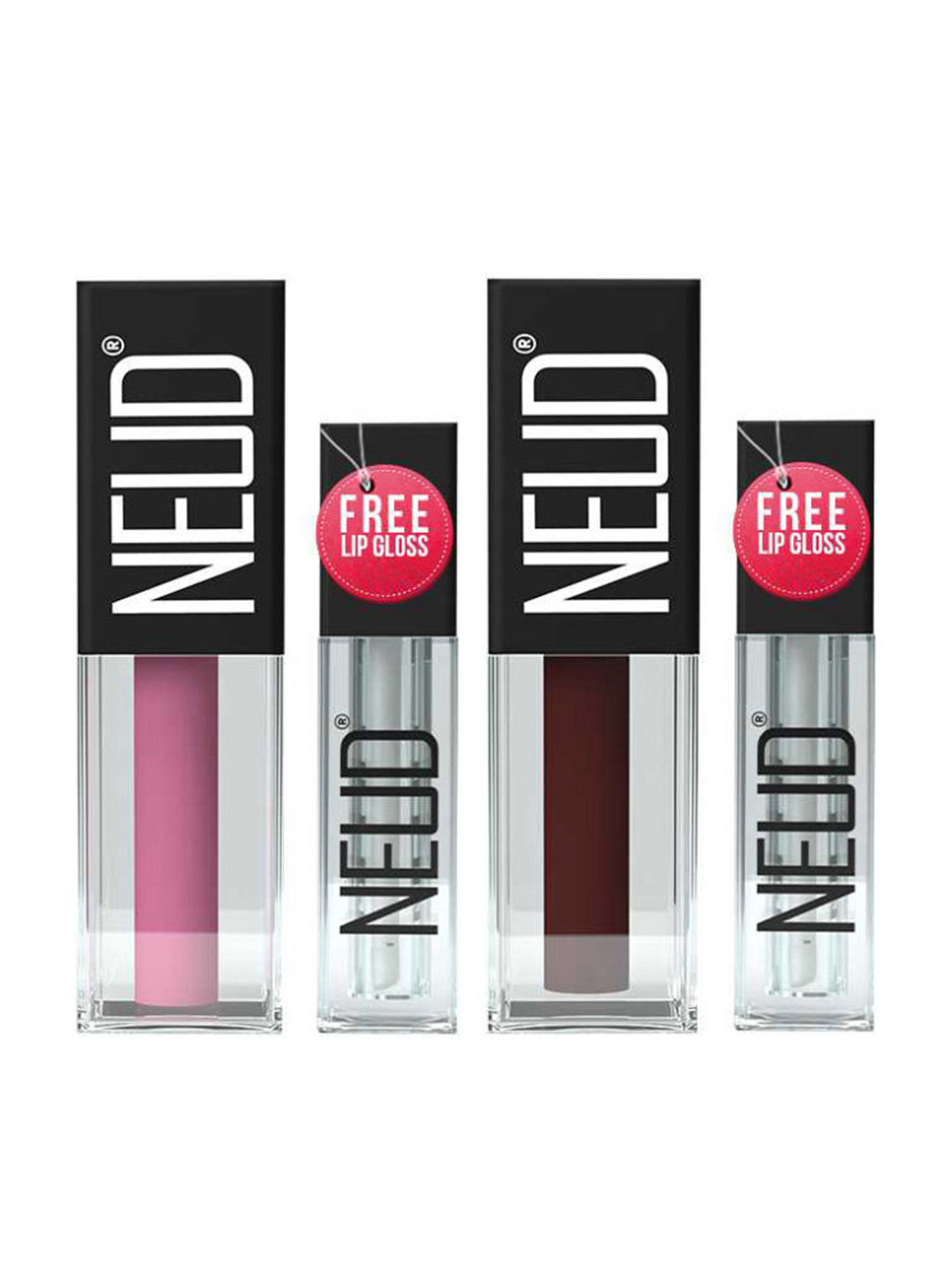 Neud Matte Liquid Lipstick Combo Supple Candy & Espresso Twist with Two Lip Gloss Free