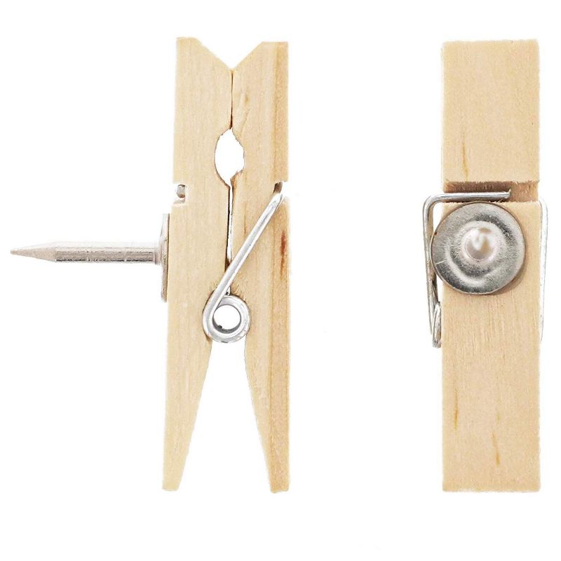 Juvale 80-Count Mini Wooden Pushpins Clips, Clothes Pins Thumbnails Decorate Photos on Cork Boards Bulletin Board for Office Home Postcards, Natural