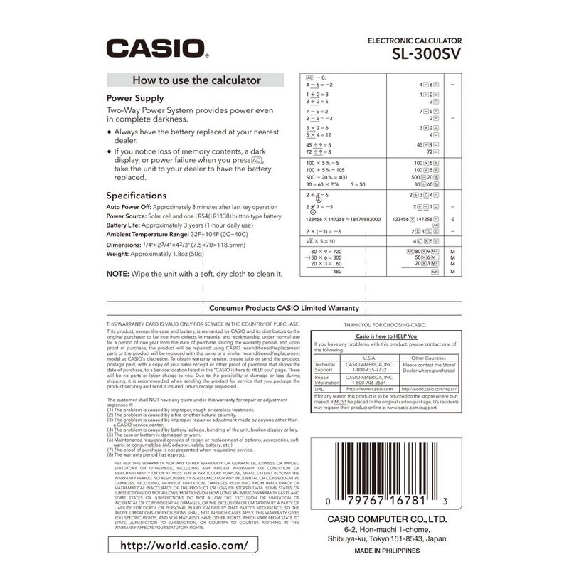 Casio SL-300SV Basic Calculator