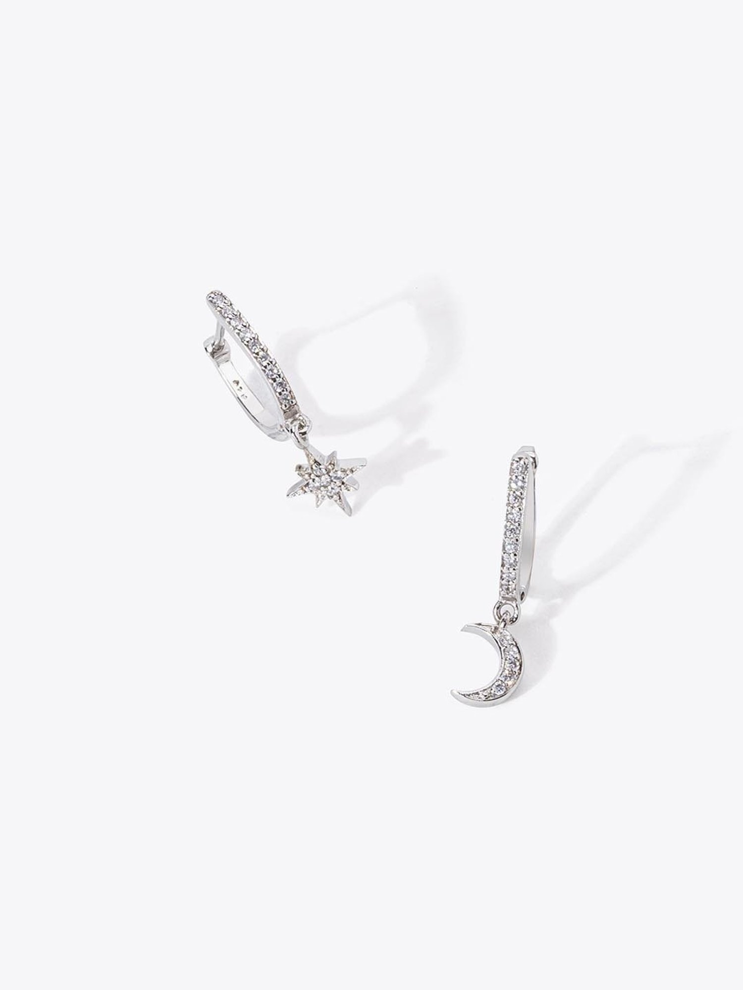 March by FableStreet Sterling Silver Star & Moon Mismatch Hoop Earrings for Women