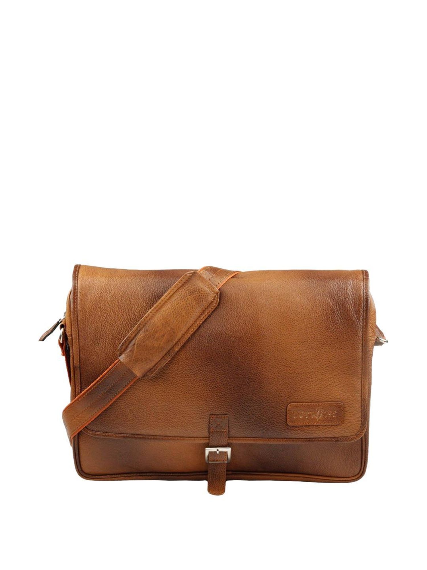 Tortoise Work Edition Mario Tan Leather Medium Laptop Messenger Bag