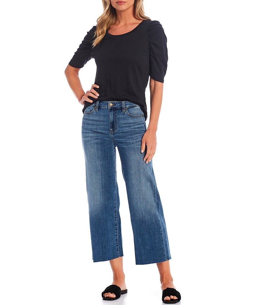 Liverpool Los Angeles High Rise Wide Leg Cut Hem Cropped Jeans