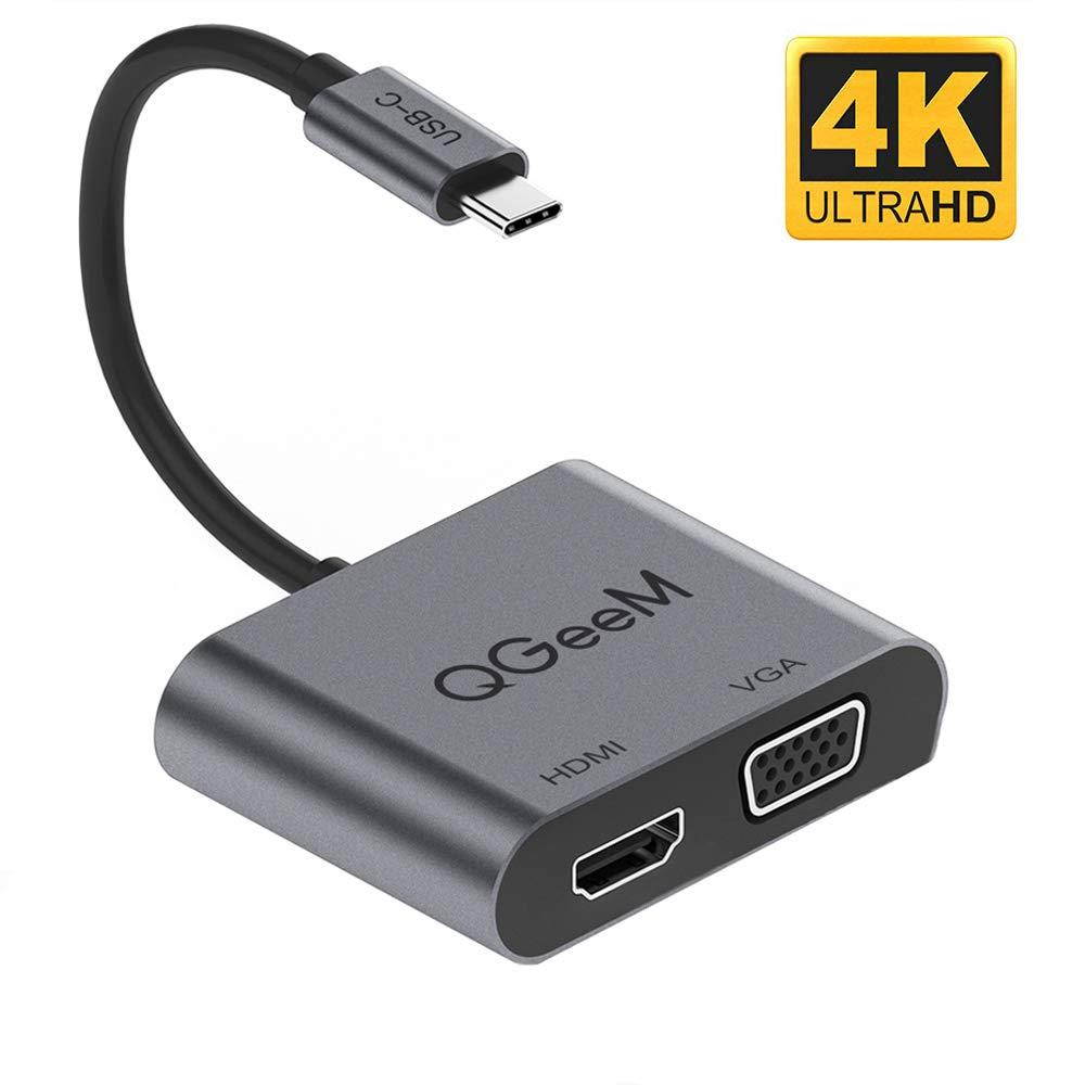 USB C to HDMI VGA Adapter, QGeeM 2-in-1 Type C to VGA HDMI Adapter (Thunderbolt 3 Compatible) for MacBook Pro, iMac 2017, Chromebook Pixel, Galaxy S8/S8Plus and More