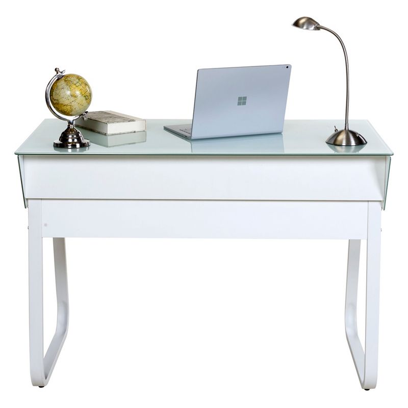 Ultramodern Glass Computer Desk with Drawers Steel Frame White - OneSpace