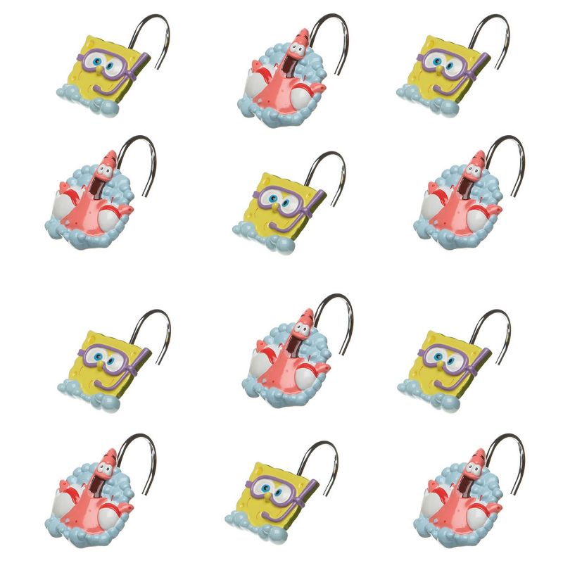 12pc Nickelodeon Shower Curtain Rings Bubbly Fun Bathroom Accessories - SpongeBob SquarePants..