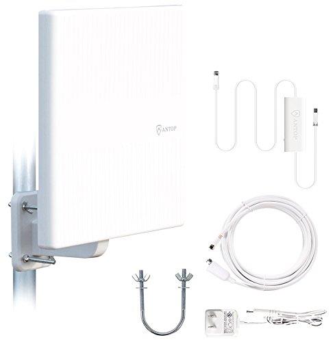 ANTOP Flat AT-413B Amplified  65 Miles Indoor/Outdoor Digital TV HDTV Antenna UHF VHF Signal reception High gain